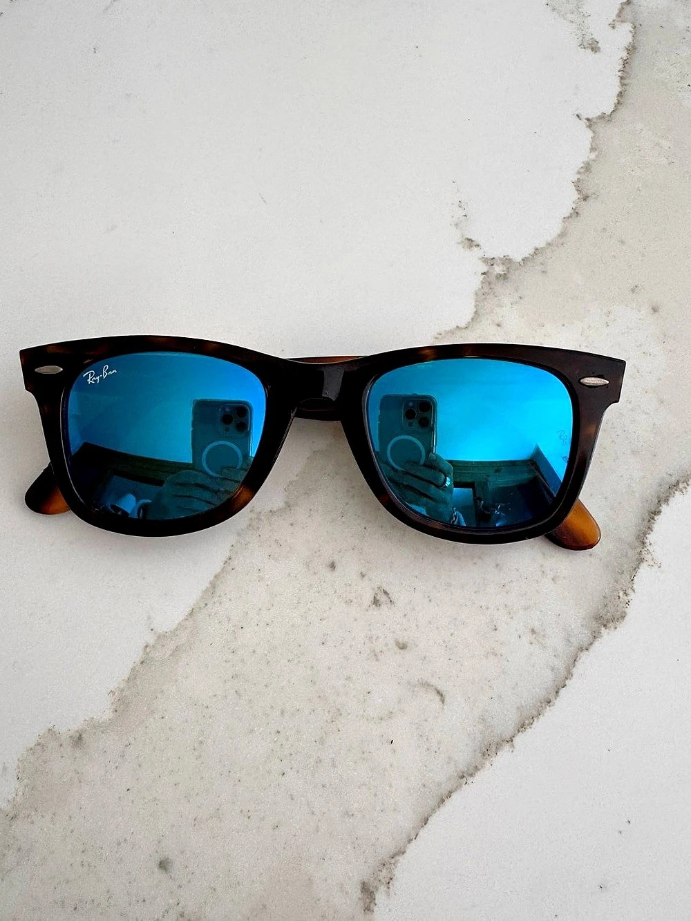 Ray-Ban Wayfarer RB 2140 Tortoise Blue Lens Sunglasses Like New